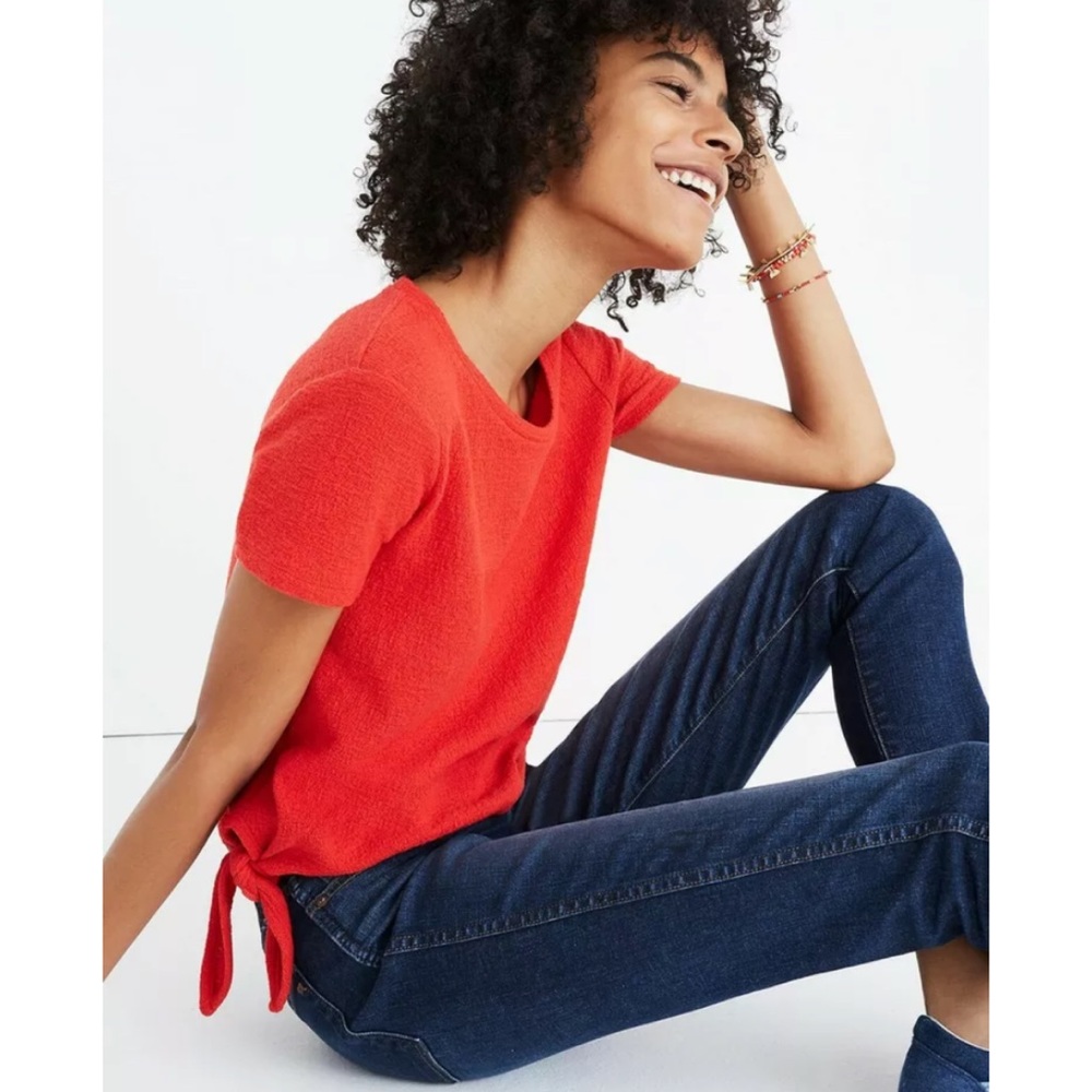 Madewell Texture & Thread Side Tie Shirt Red Poppy